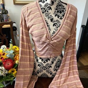 Free People Pink Striped Knit Top
